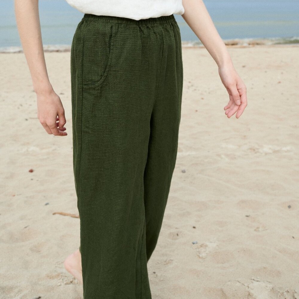 Linenfox - Ocean Waffle Linen Trousers, Extra Long!